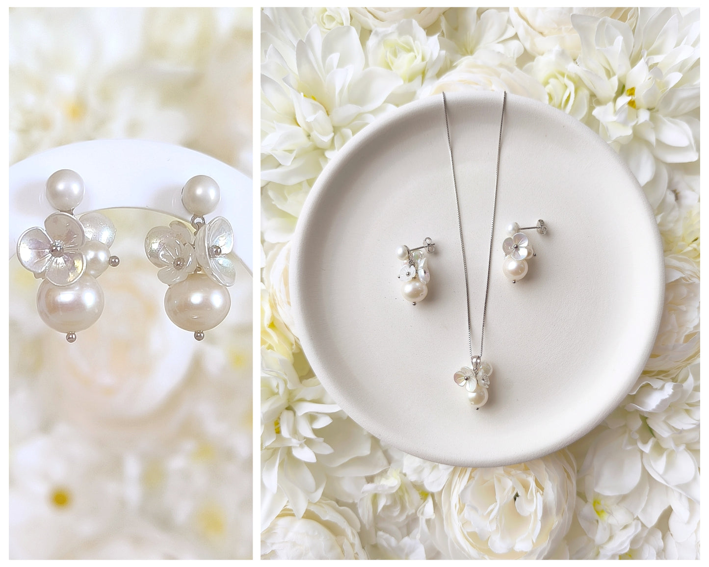 Silber Perlen Set mit Blüten 925
