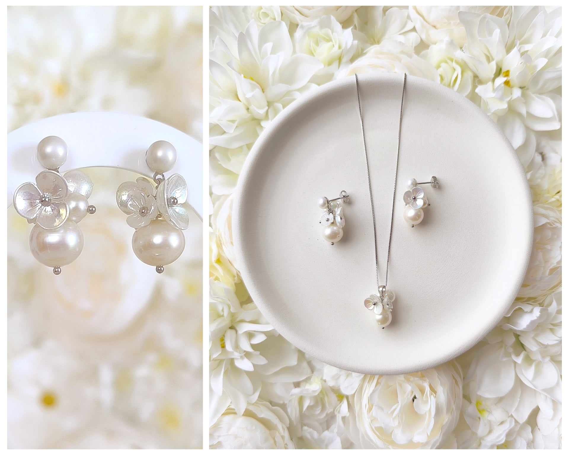 Silber Perlen Set mit Blüten 925 